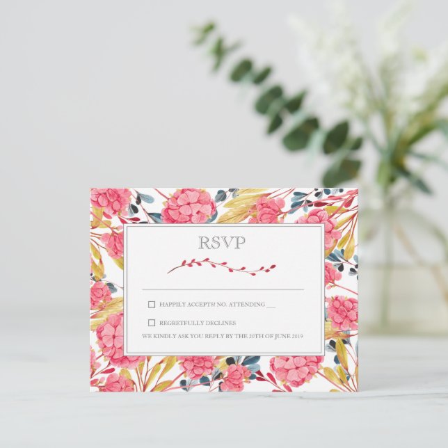 Postal Confirmación de boda floral de naturaleza rosa (Anverso de pie)