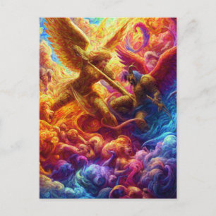 Postal Conflicto celestial colorido Pintura abstracta