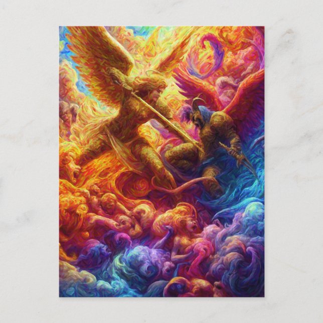 Postal Conflicto celestial colorido Pintura abstracta (Anverso)