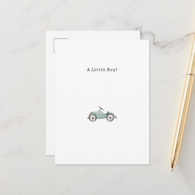 Postal Congratulations Blue Car New Baby Birth Card (Anverso/Reverso In Situ)