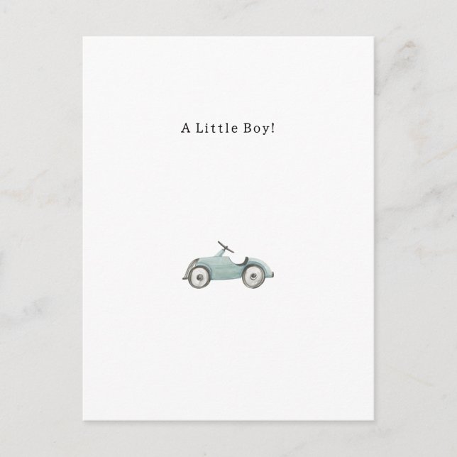 Postal Congratulations Blue Car New Baby Birth Card (Anverso)