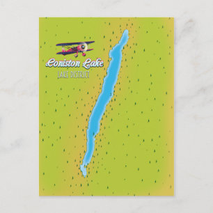 Postal Coniston Water, distrito de los lagos, mapa de Ing
