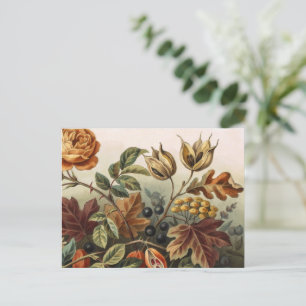 Postal Conjunto de Arte Floral de Otoño Vintage, Botánica