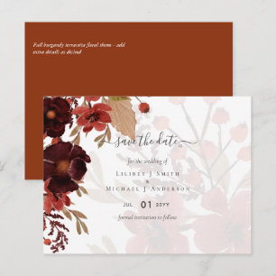 Postal Conjunto de Boda Floral de Otoño Terracota Rojo Bu