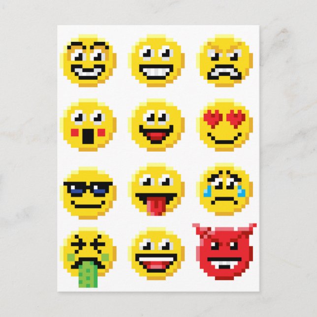 Postal Conjunto de emoticonos de Emoji de arte de píxeles (Anverso)
