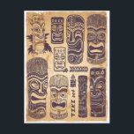 Postal Conjunto de tiki vintage<br><div class="desc">Tiki de la Vintage (un gran tallado polinesio en forma humanoide) Conjunto de Ilustracion gráfico.</div>