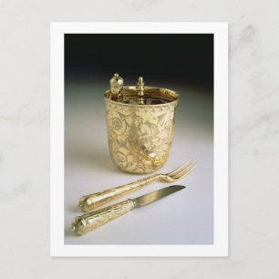 Postal Conjunto de un cuchillo, tenedor, cuchara y vaso d