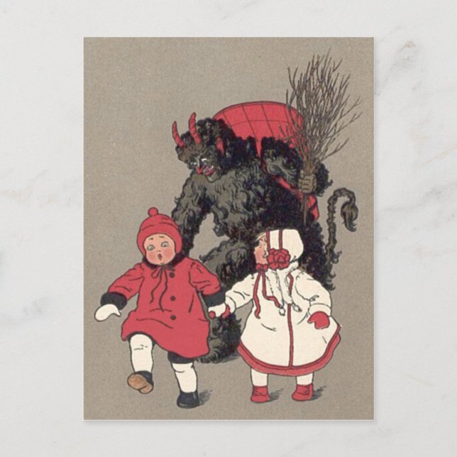 Postal Conmutador Krampus Persiguiendo Niños (Anverso)