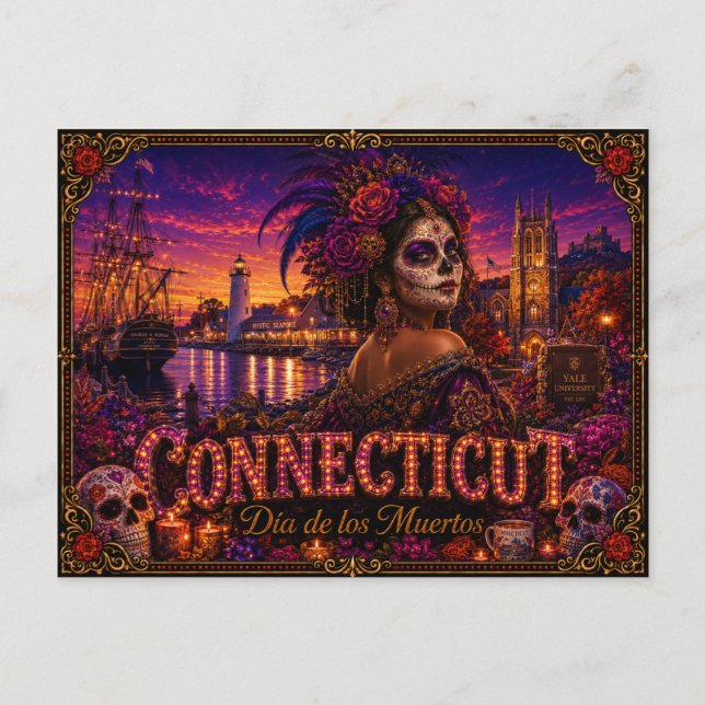 Postal Connecticut Día de los Muertos Retro (Anverso)