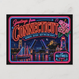 Postal Connecticut Neon Estado Retro Vintage