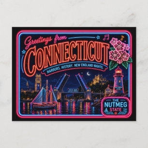 Postal Connecticut Neon Estado Retro Vintage