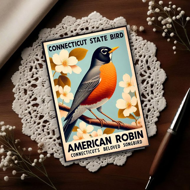 Postal Connecticut State Bird - American Robin Vintage  (Subido por el creador)