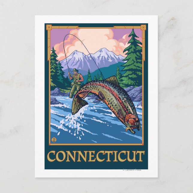 Postal ConnecticutAngler Fisherman Scene (Anverso)
