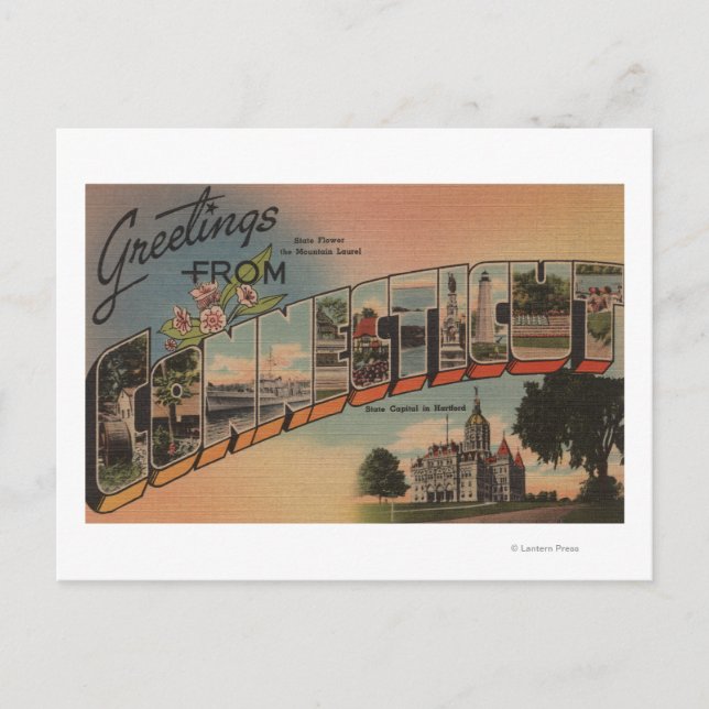 Postal ConnecticutEscenas de letras grandesConnecticut (Anverso)