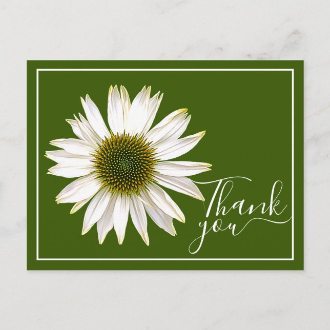 Postal Cono de Flor Blanca Fondo Verde Gracias (Anverso)