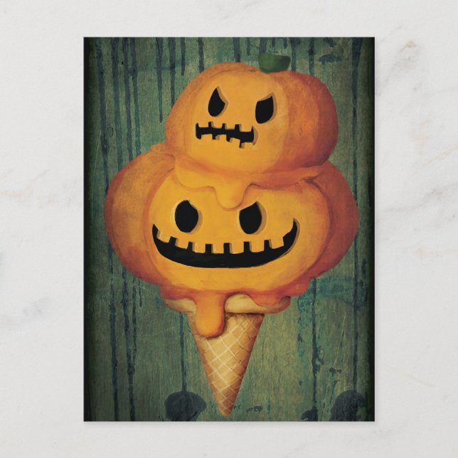 Postal Cono de helado de calabaza de Halloween (Anverso)