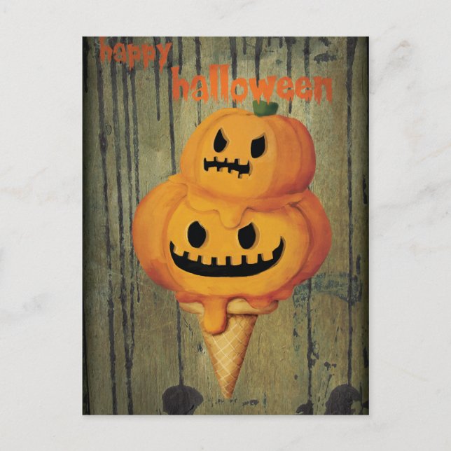 Postal Cono de helado de calabaza de Halloween (Anverso)