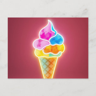 Postal Cono de helado de neón brillante con soplete vibra