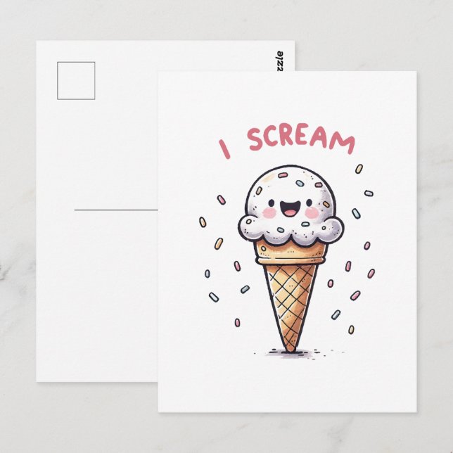 Postal Cono de helado I Scream con grageas (Anverso / Reverso)