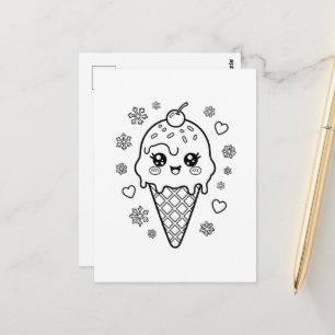 Postal Cono de helado kawaii para colorear