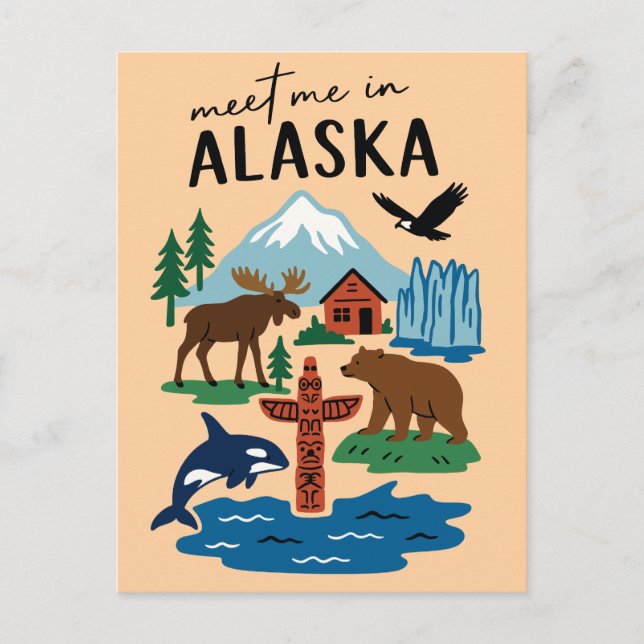Postal Conoce Me En Alaska Iconos Retro (Anverso)