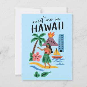 Postal Conoce Me En Hawaii Bailarina Retro Hula Playa