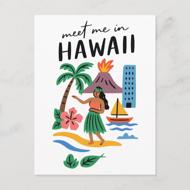 Postal Conócenme en Hawaii Bailarina de Hula Tropical Pla (Anverso)