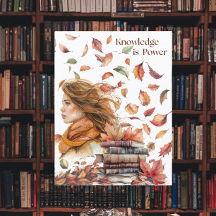 Postal Conocimiento Inspirador es Poder Hojas de Otoño