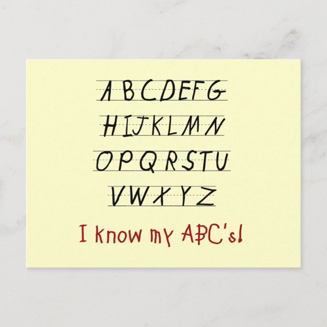 Postal Conozco mis camisetas y regalos ABC (Anverso)