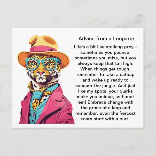 Postal Consejos divertidos de un leopardo (Anverso)