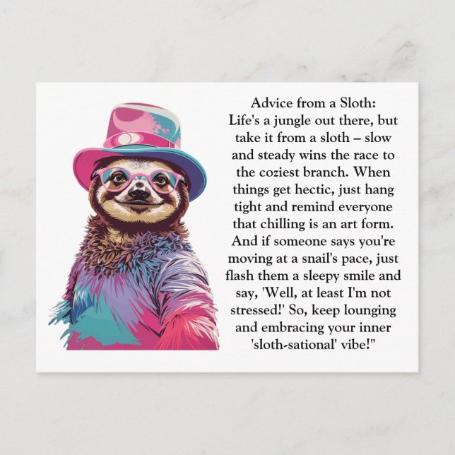 Postal Consejos divertidos de una Sloth (Anverso)