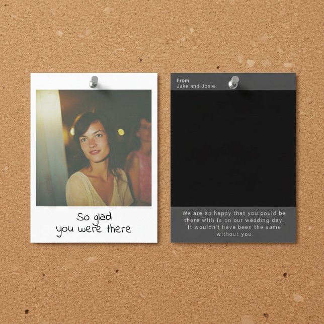Postal Conservación de memoria de boda retro fotográfico  (Instant photo style wedding thank you card. Double sided.)