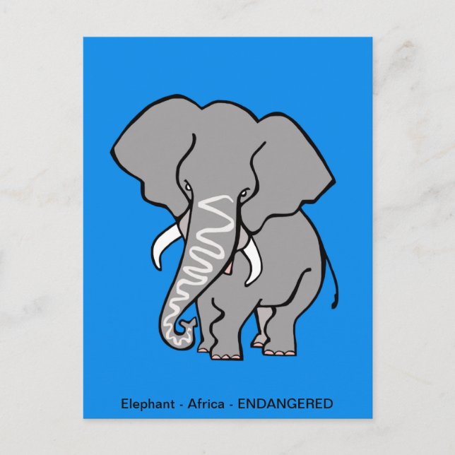 Postal Conservación del ELEFANTE Africano dibujada a mano (Anverso)