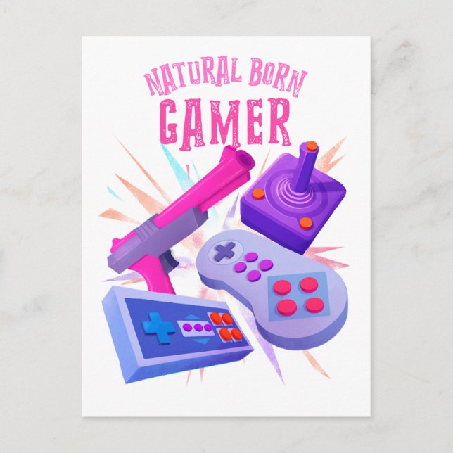Postal Consola de juegos retro de Nacido Natural Gamer 80 (Anverso)