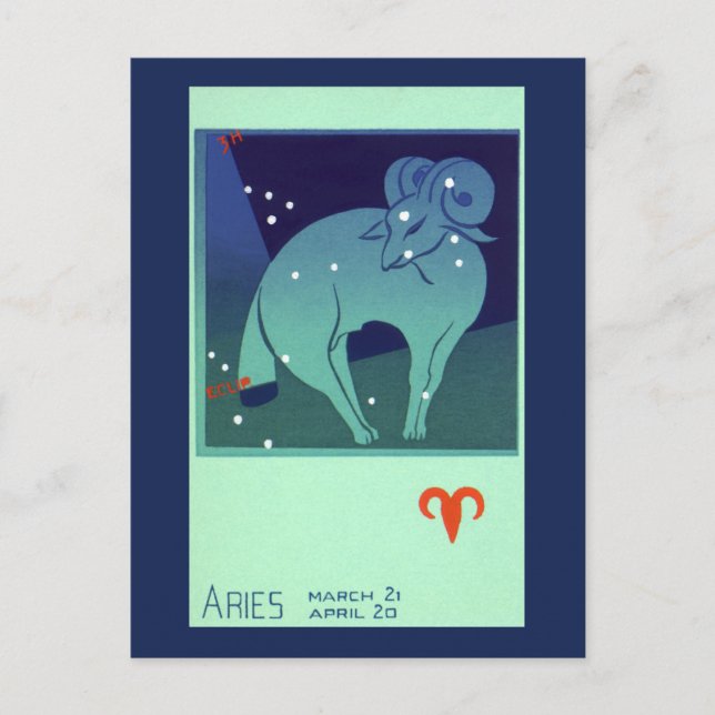 Postal Constelación de Aries Ram, Astrología Zodiaca Vint (Anverso)