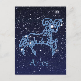 Postal Constelación de Aries y Rótulo Zodiaco con estrell