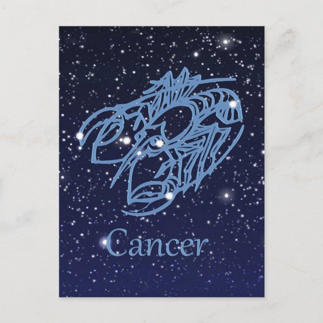 Postal Constelación de cáncer y Rótulo zodiaco con estrel (Anverso)