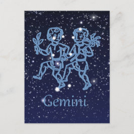 Postal Constelación de Gemini y Rótulo Zodiaco con estrel