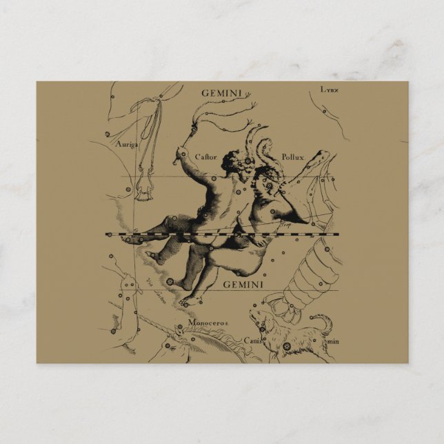 Postal Constelación de Gemini Zodiac Hevelius 1690 (Anverso)