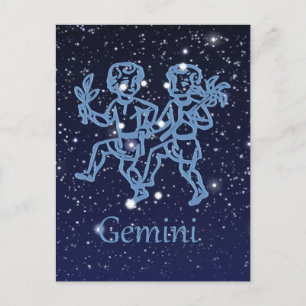 Postal Constelación de Géminis y signo zodiacal con estre