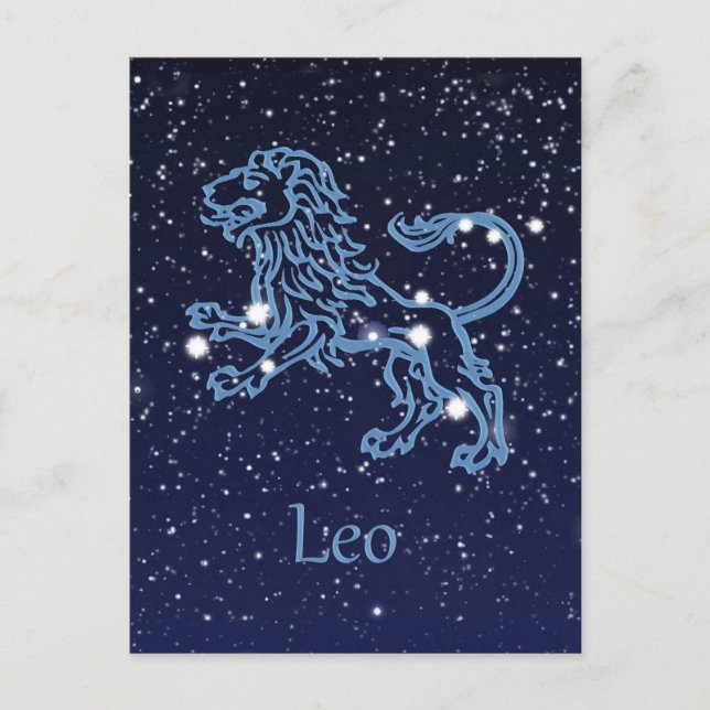 Postal Constelación de León y Rótulo Zodiaco con estrella (Anverso)