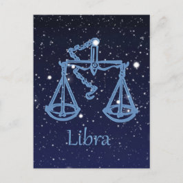 Postal Constelación de Libra y Rótulo Zodiaco con estrell
