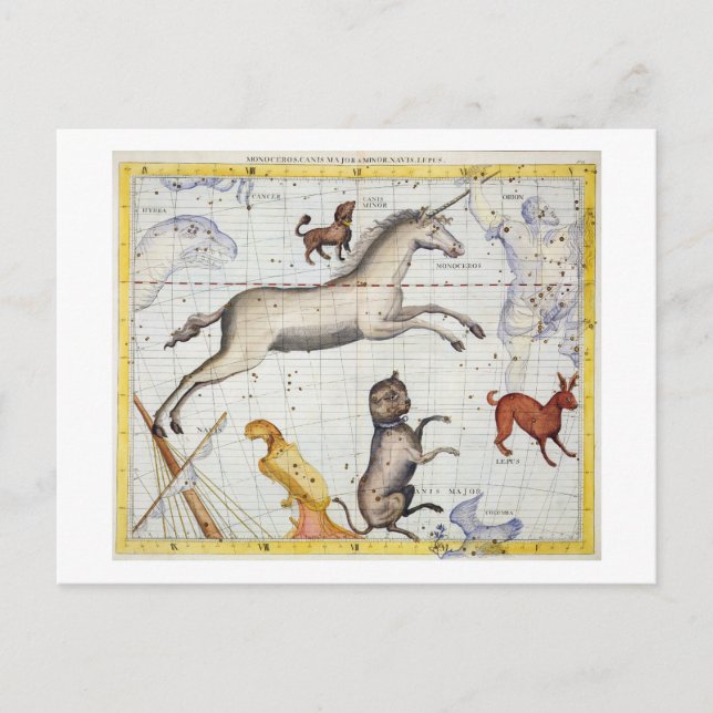 Postal Constelación de Monoceros con Canis Major y Mi (Anverso)