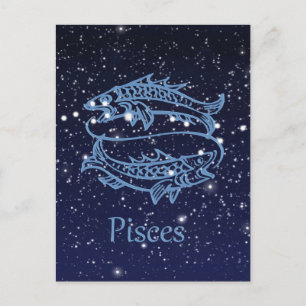 Postal Constelación de Piscis y signo zodiacal con estrel