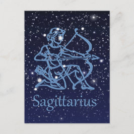 Postal Constelación de Sagittarius y Rótulo de Zodiac con