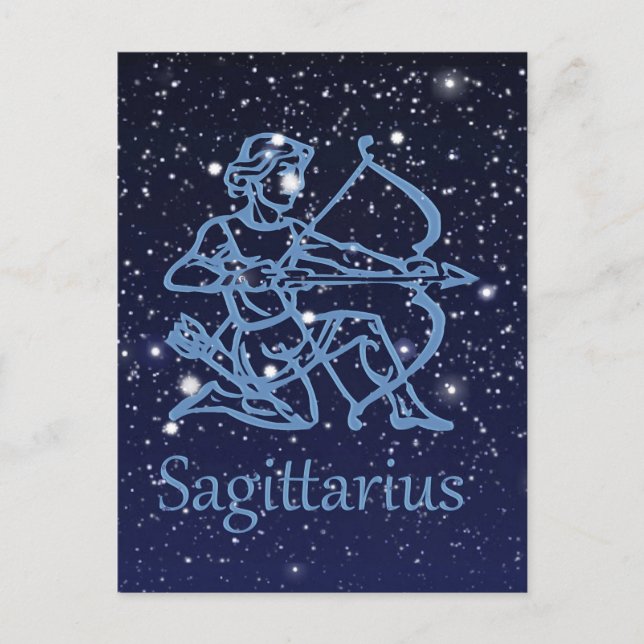 Postal Constelación de Sagittarius y Rótulo de Zodiac con (Anverso)