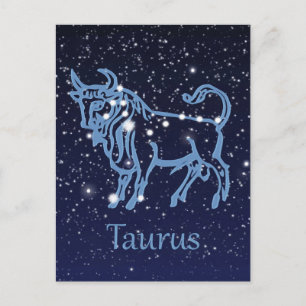 Postal Constelación de Tauro y signo del zodiaco con estr