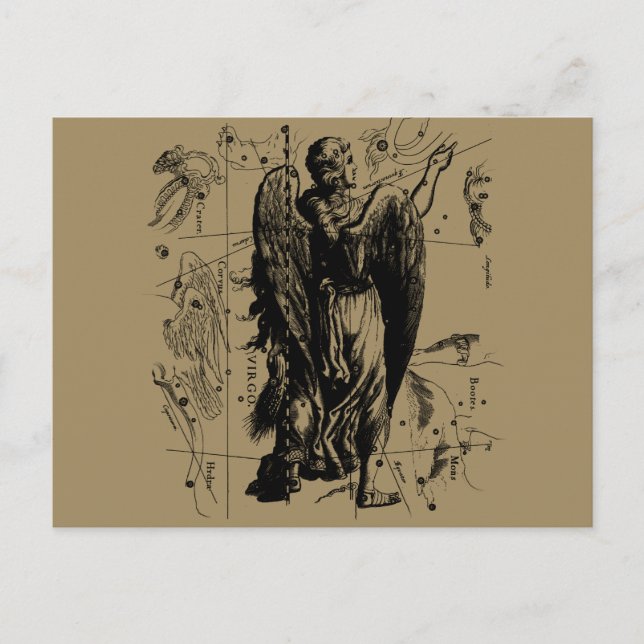 Postal Constelación de Virgo Estilo Grabado Hevelius (Anverso)