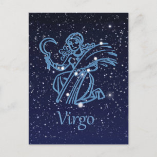 Postal Constelación de Virgo y signo zodiacal con estrell