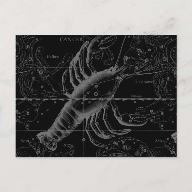 Postal Constelación del cáncer Hevelius 1690 en negro (Anverso)